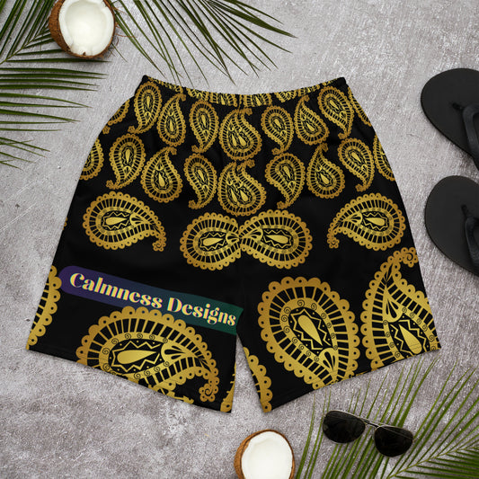 Gold Paisley, Calmness Designs,  Men's Recycled Athletic Shorts