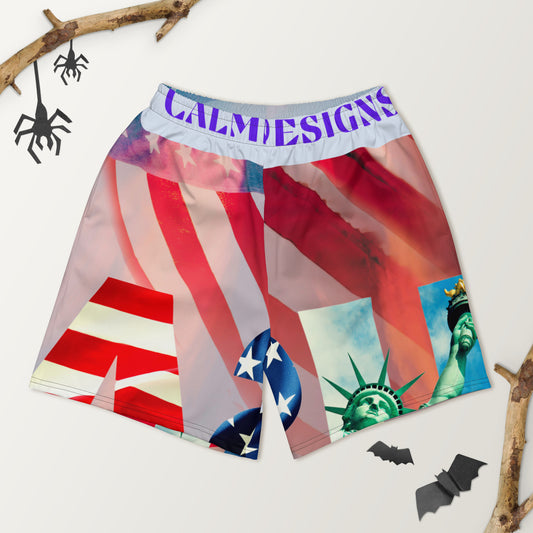 FLAG of USA, Bald Head Eagle,  Calmness Designs, Creative Designs,   Men's Recycled Athletic Shorts