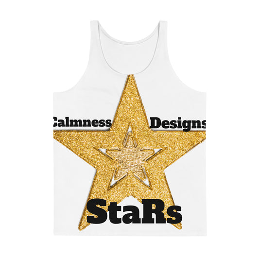 Golden Christmas Stars, Calmness Designs, Unisex Tank Top