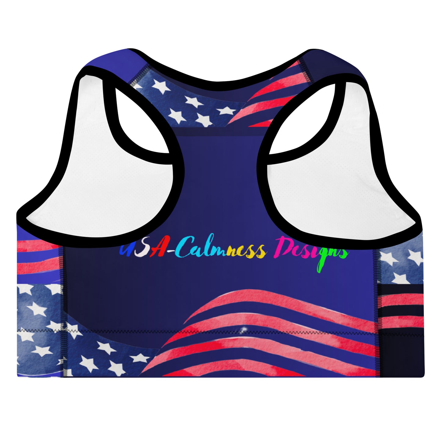 FLAG of USA, Hand Painted Water-Color Calmness Designs, Creative Designs,  Padded Sports Bra