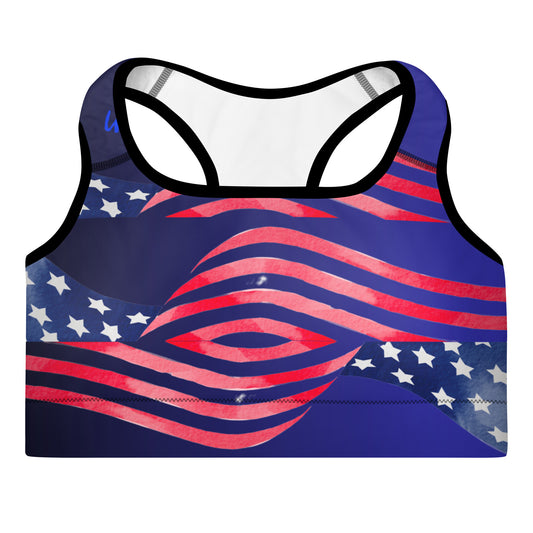 FLAG of USA, Hand Painted Water-Color Calmness Designs, Creative Designs,  Padded Sports Bra