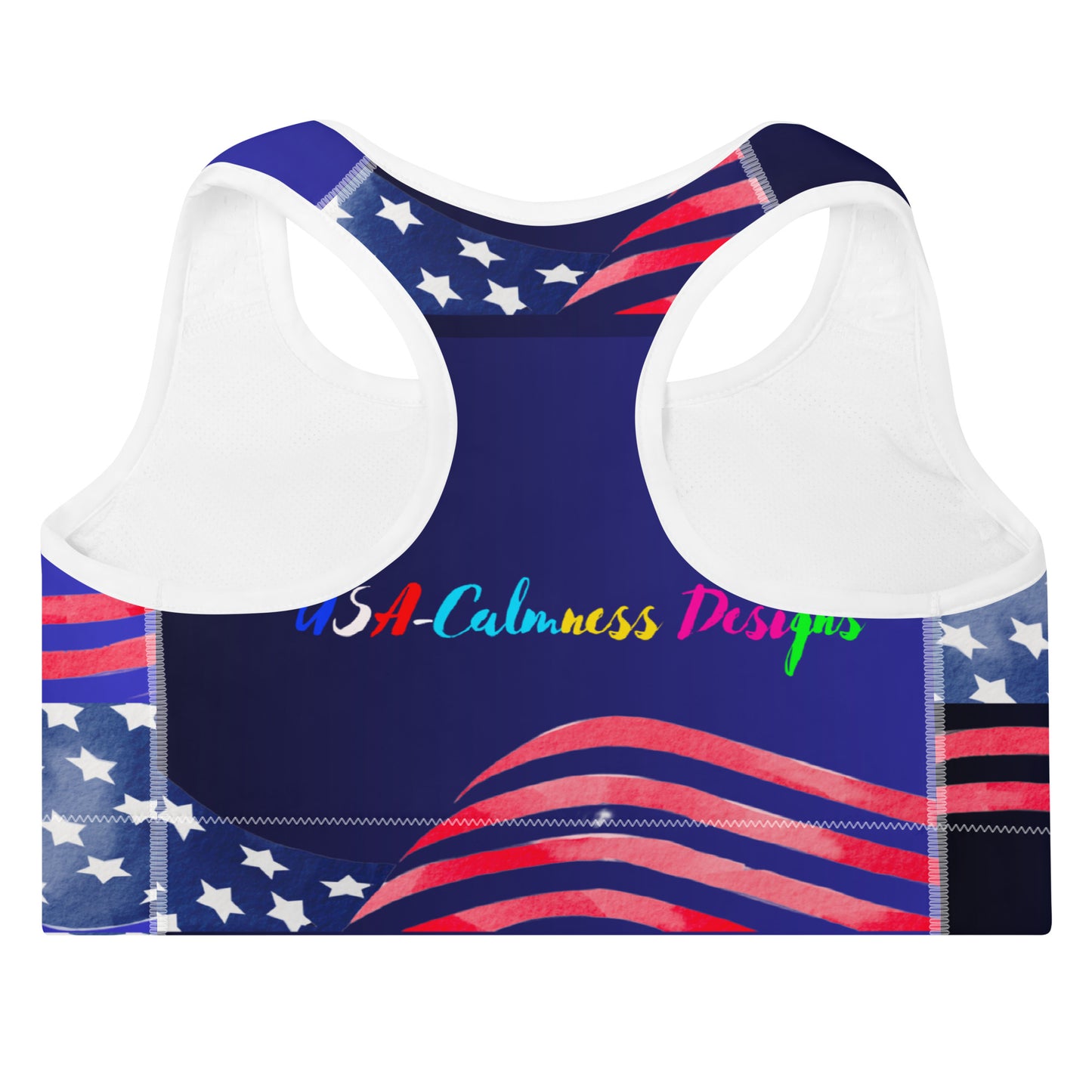 FLAG of USA, Hand Painted Water-Color Calmness Designs, Creative Designs,  Padded Sports Bra