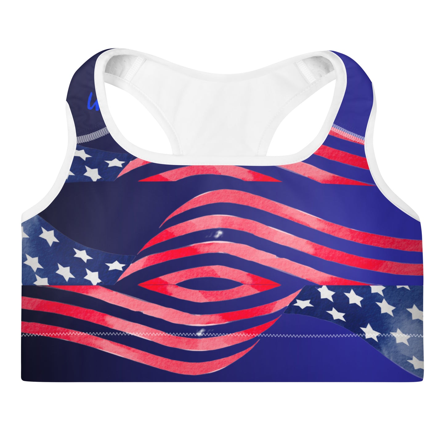 FLAG of USA, Hand Painted Water-Color Calmness Designs, Creative Designs,  Padded Sports Bra