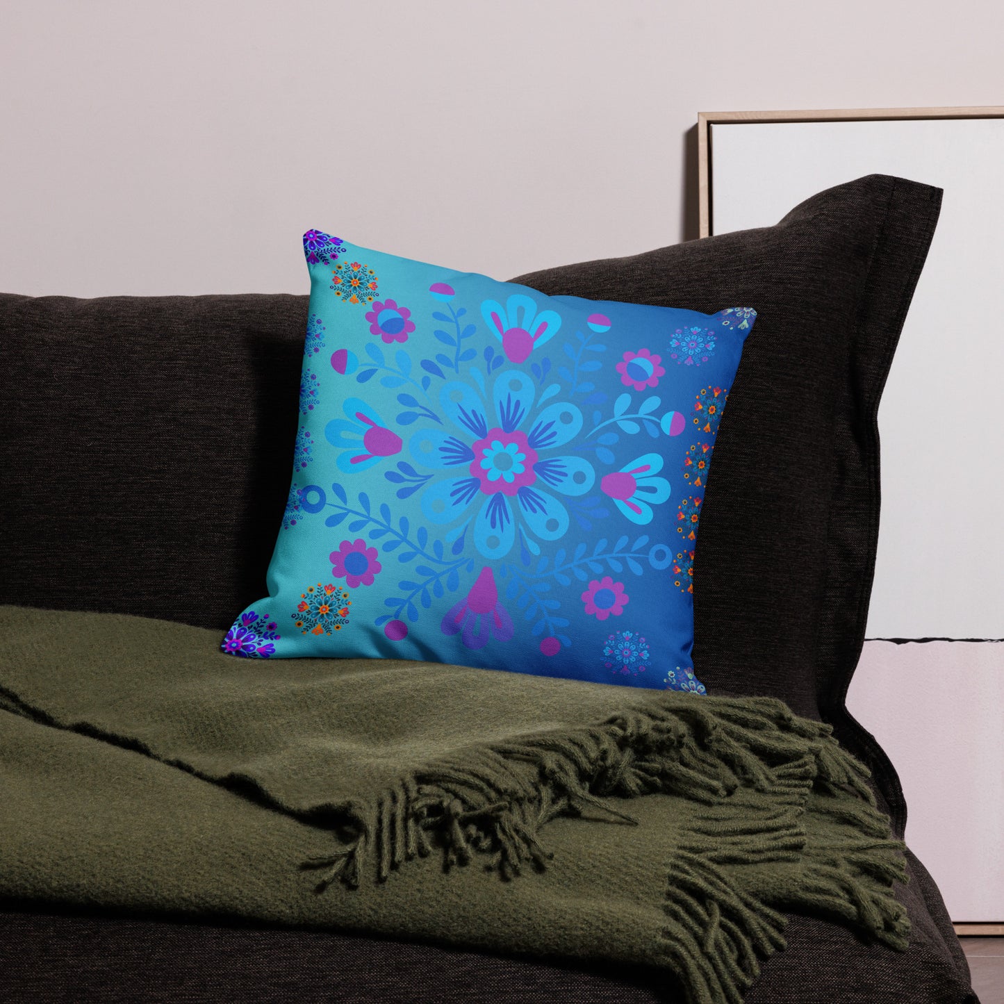 Mexican Embroidery Seamless Pattern, CALMNESS DESIGNS,  Creative Designer's,  Premium Pillow