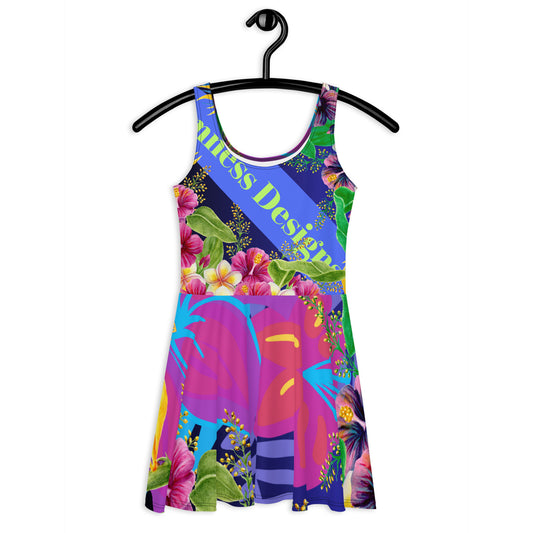 Tropical Flower's Water Painting, CALMNESS DESIGNS,  Creative Designer's, Skater Dress