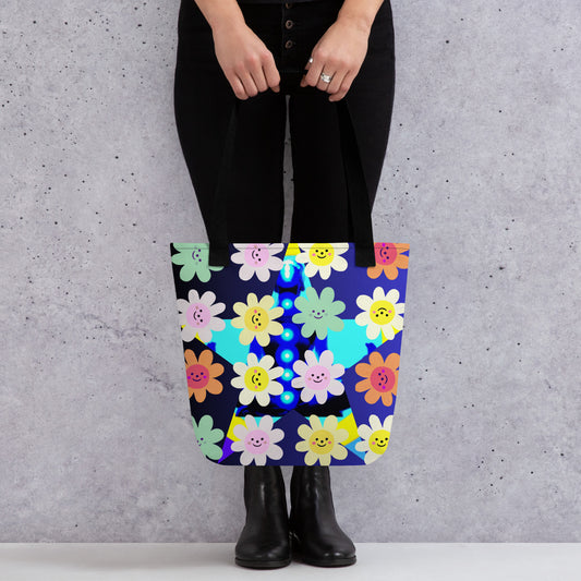 Cute Impasto Daisy flowers, STAR-Logo CALMNESS DESIGNS, CUTE-SMILY FACE Calmness Designs  Tote bag