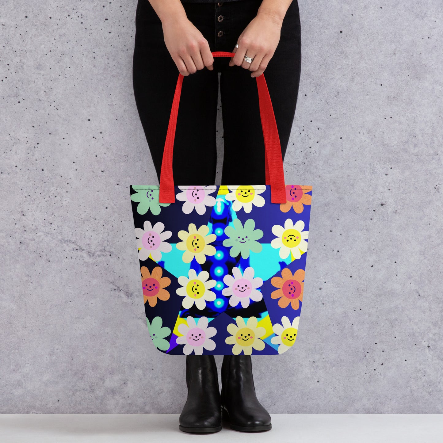 Cute Impasto Daisy flowers, STAR-Logo CALMNESS DESIGNS, CUTE-SMILY FACE Calmness Designs  Tote bag