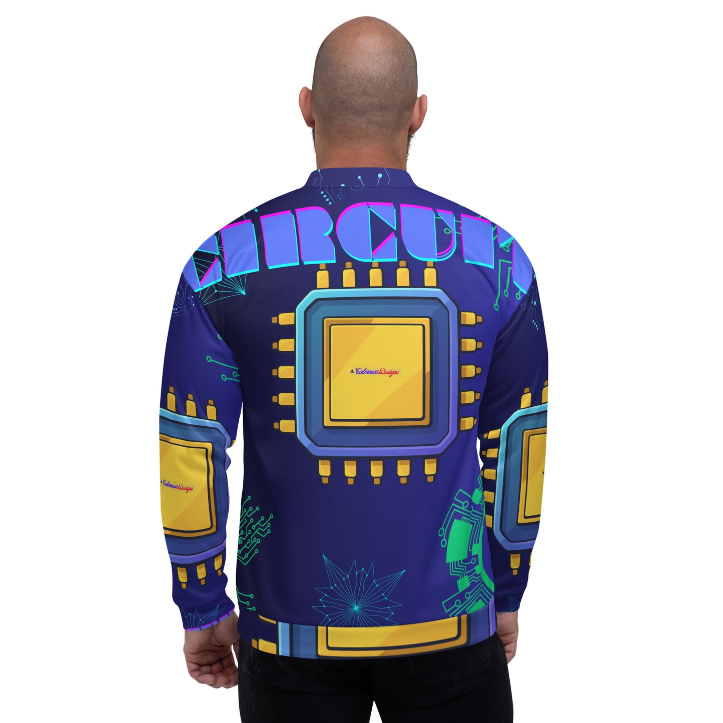 Circuit Board Technology, Hand Drawn Electronic Integrated Circuit, Digital Network Technology, CALMNESS DESIGNS,  Creative Designer's, Unisex Bomber Jacket