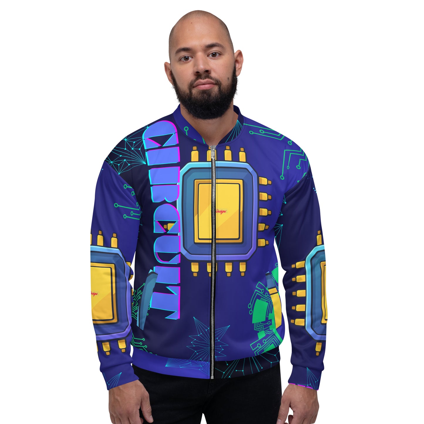 Circuit Board Technology, Hand Drawn Electronic Integrated Circuit, Digital Network Technology, CALMNESS DESIGNS,  Creative Designer's, Unisex Bomber Jacket