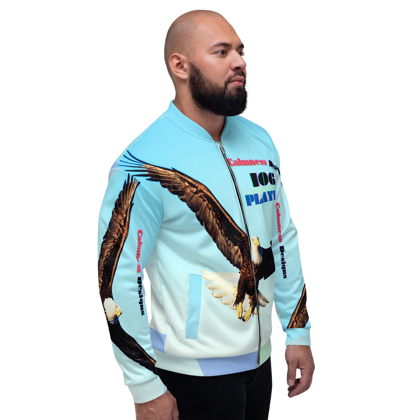 Calmness Designs, Bald Head, FLY-AWAY PLAYER 106  Unisex Bomber Jacket