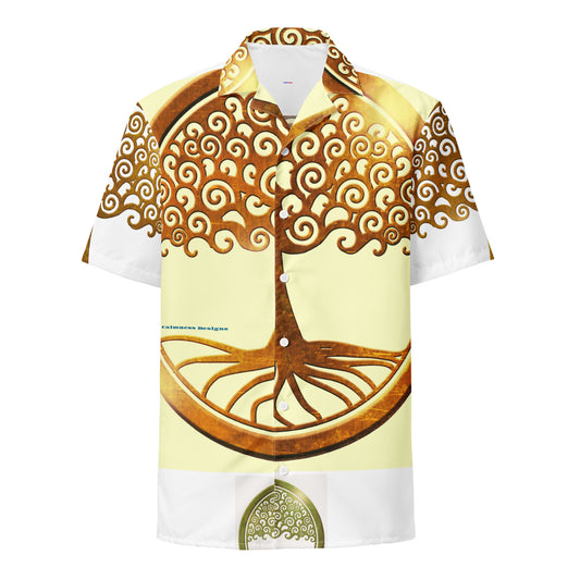 World Life Tree Gold Medallion Pendant, Calmness Designs,  Unisex button shirt