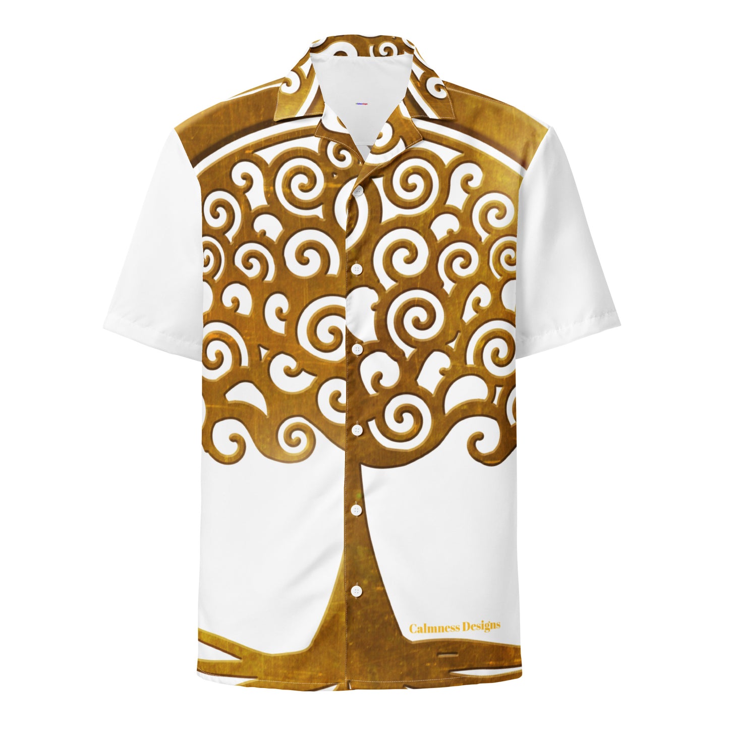 World Life Tree Gold Medallion Pendant, Calmness Designs,   Unisex button shirt