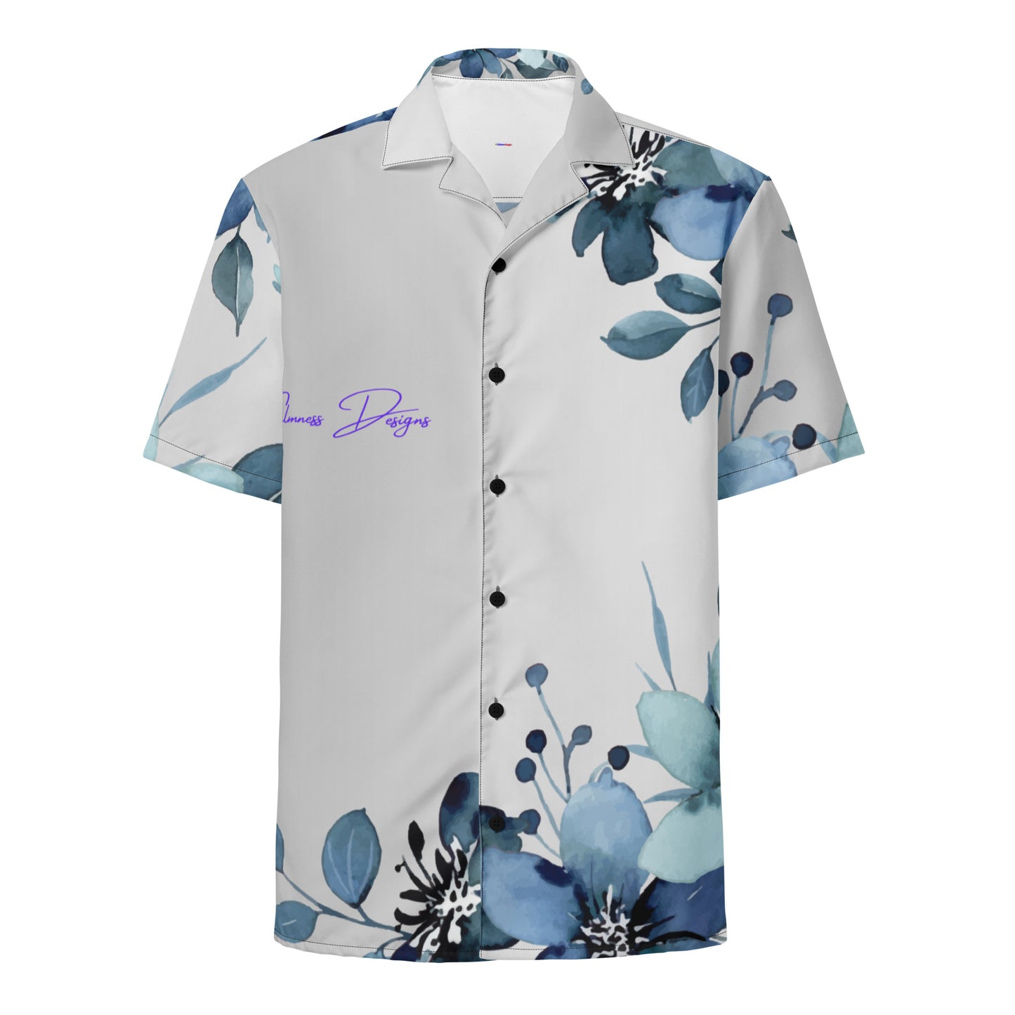 Exceptional Blue Flowers, Calmness Designs,  Unisex button shirt