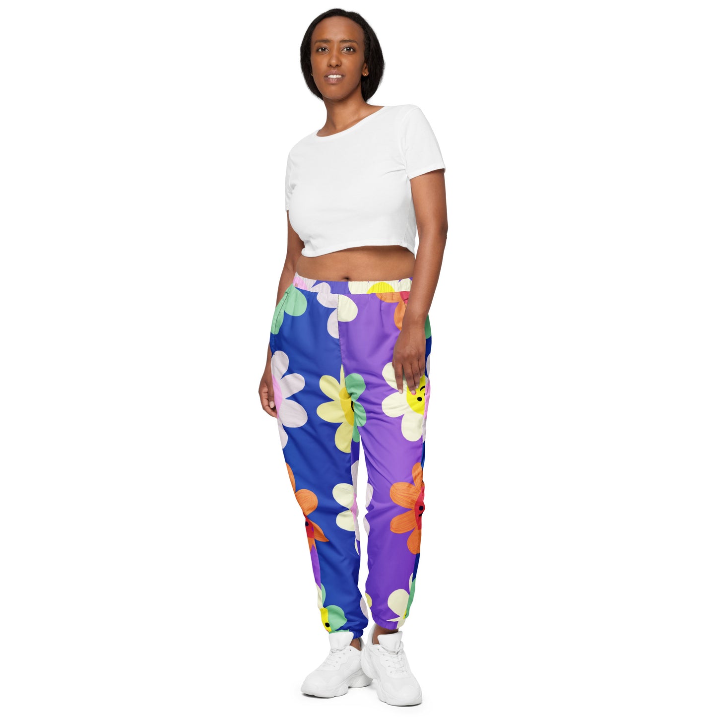 Cute Impasto Daisy flowers, CUTE-SMILY FACE Calmness Designs  Unisex track pants