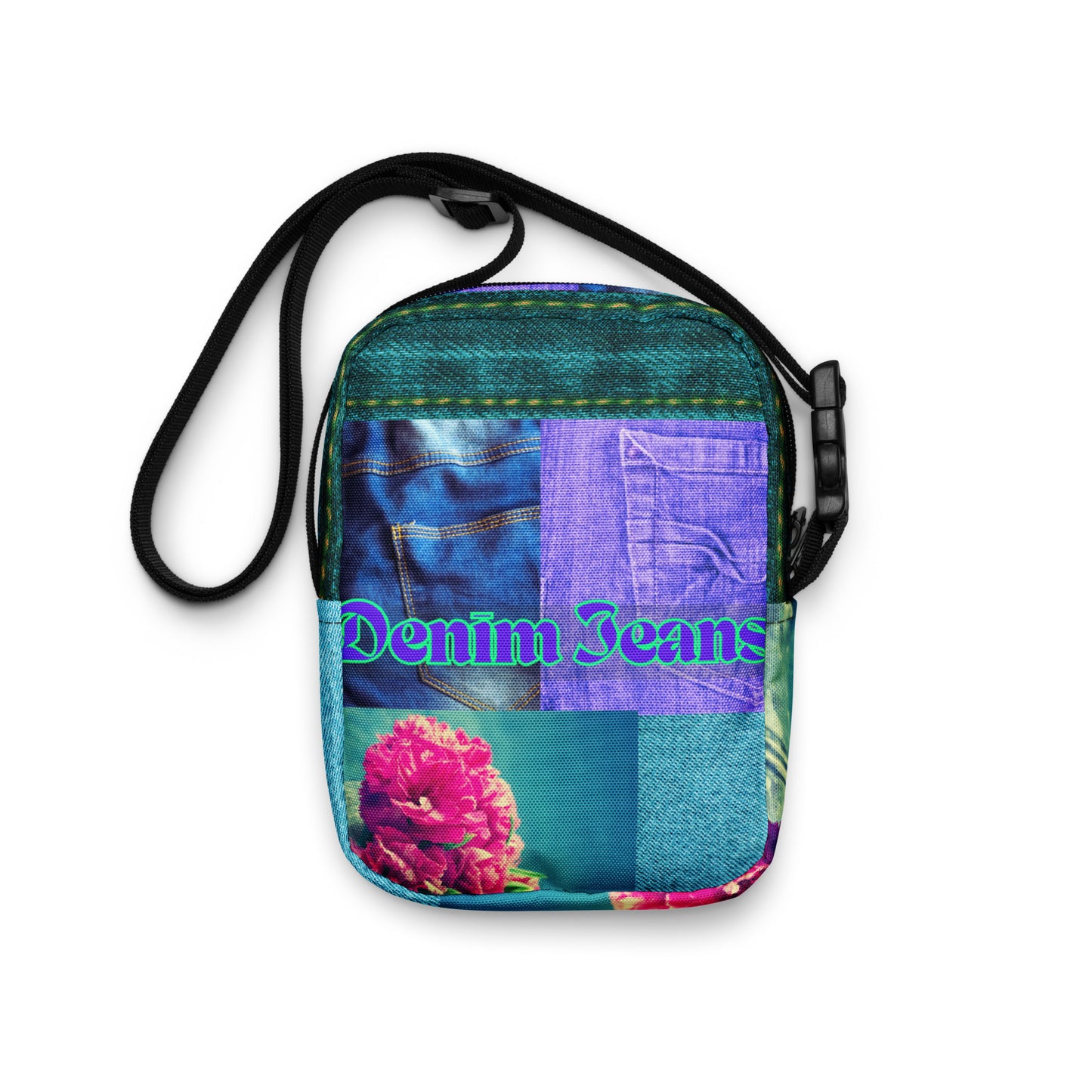 Denim Jeans, Flowers on Jeans,  Calmness Designs,   Utility crossbody bag