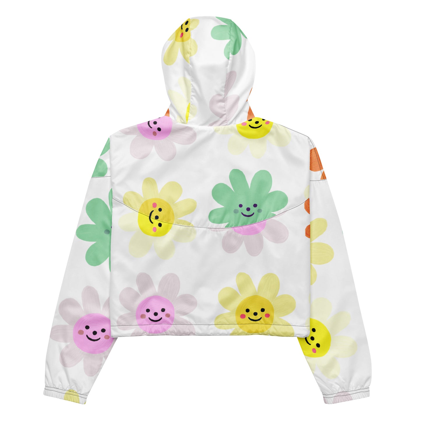 Cute Impasto Daisy flowers, CUTE-SMILY FACE Calmness Designs  Women’s cropped windbreaker