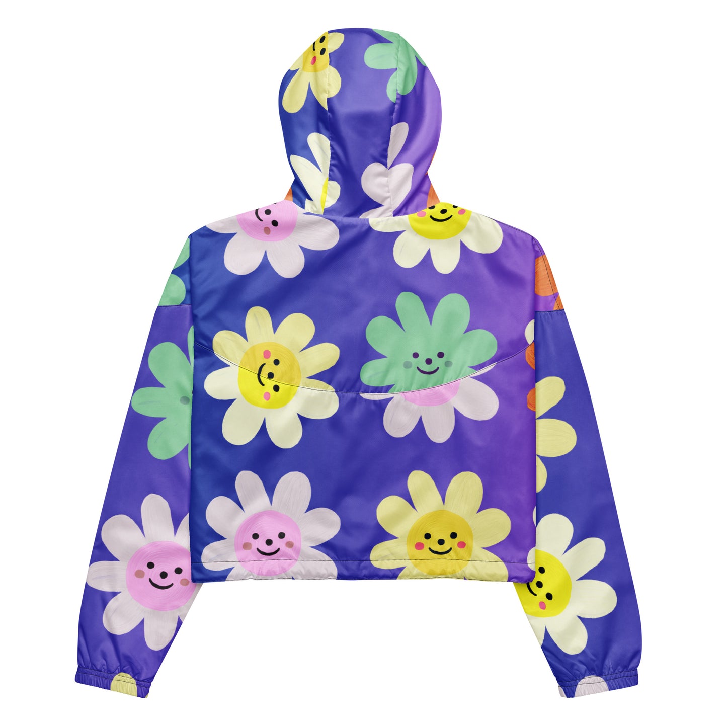 Cute Impasto Daisy flowers, CUTE-SMILY FACE Calmness Designs  Women’s cropped windbreaker