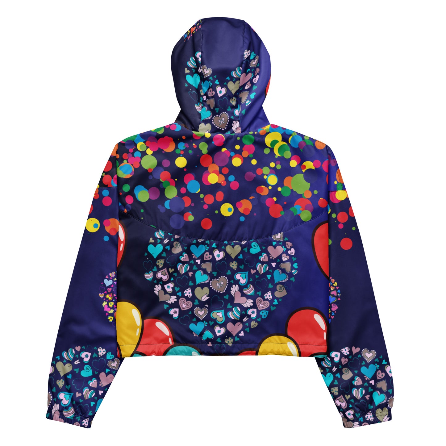 Hearts Pattern, Bunch of Balloon, Colorful Falling Confetti,  CALMNESS DESIGNS,  Creative Designer's,      Women’s cropped windbreaker