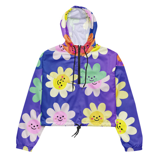 Cute Impasto Daisy flowers, CUTE-SMILY FACE Calmness Designs  Women’s cropped windbreaker