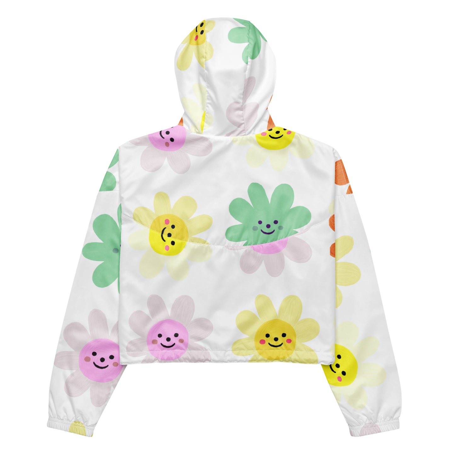 Cute Impasto Daisy flowers, CUTE-SMILY FACE Calmness Designs  Women’s cropped windbreaker