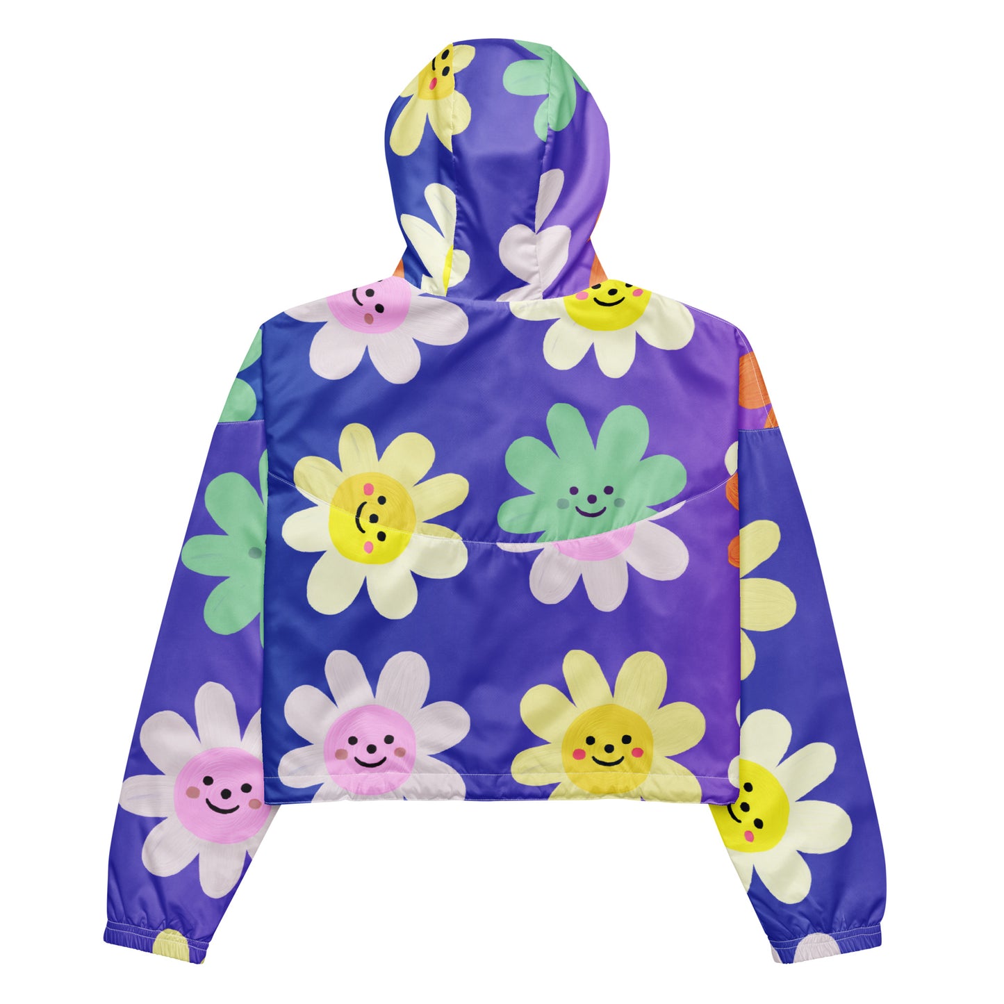 Cute Impasto Daisy flowers, CUTE-SMILY FACE Calmness Designs  Women’s cropped windbreaker