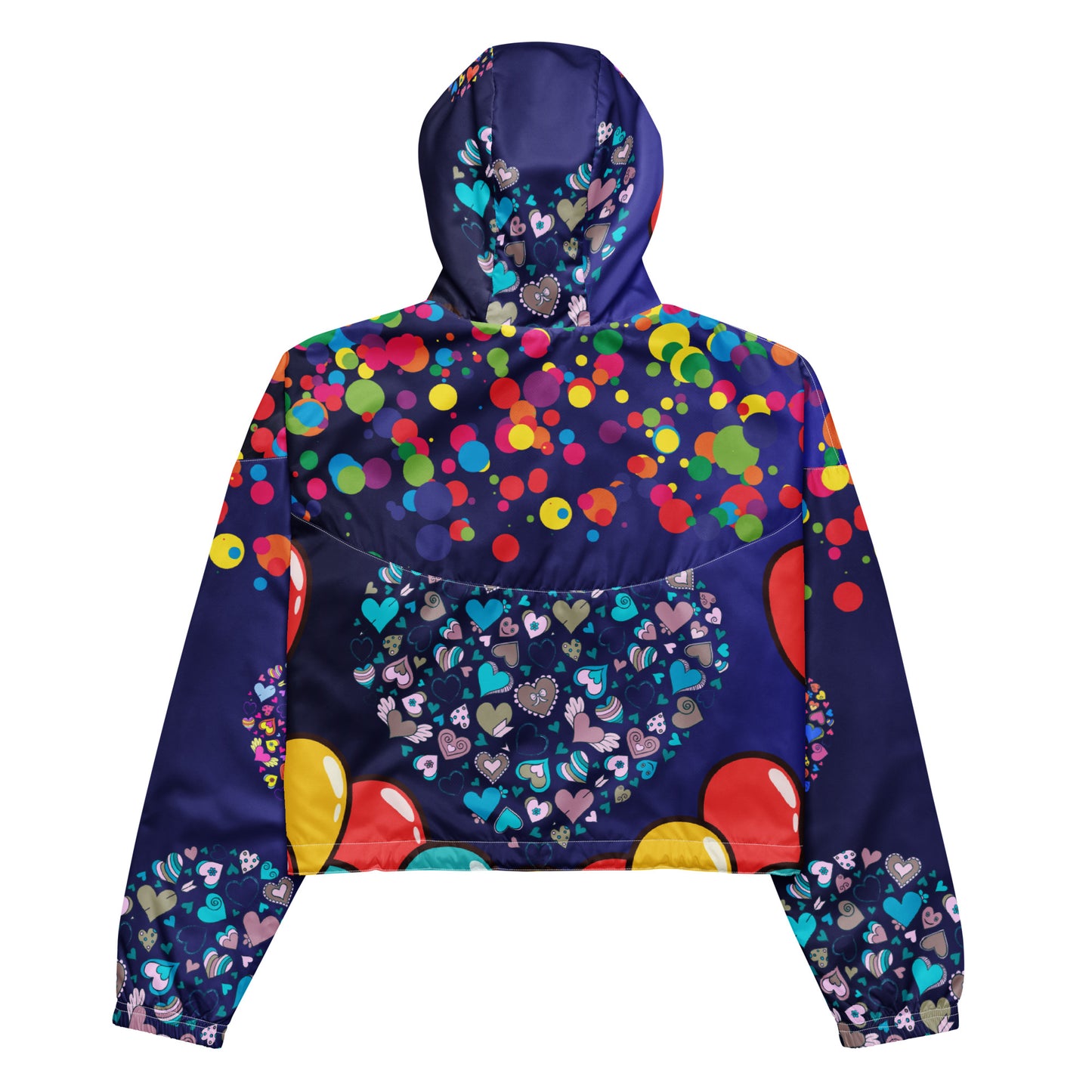 Hearts Pattern, Bunch of Balloon, Colorful Falling Confetti,  CALMNESS DESIGNS,  Creative Designer's,      Women’s cropped windbreaker