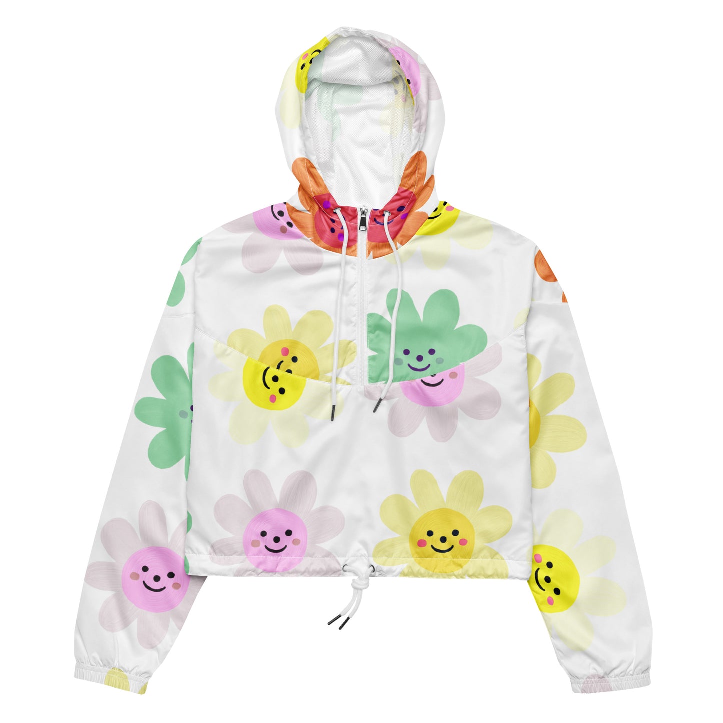 Cute Impasto Daisy flowers, CUTE-SMILY FACE Calmness Designs  Women’s cropped windbreaker