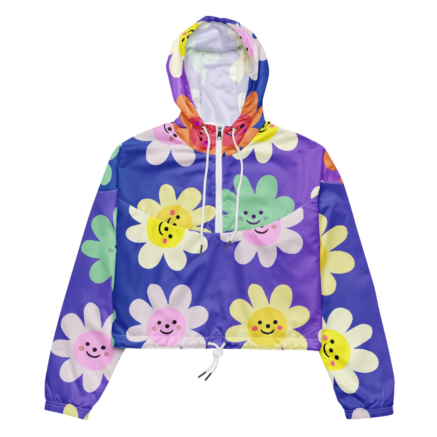 Cute Impasto Daisy flowers, CUTE-SMILY FACE Calmness Designs  Women’s cropped windbreaker