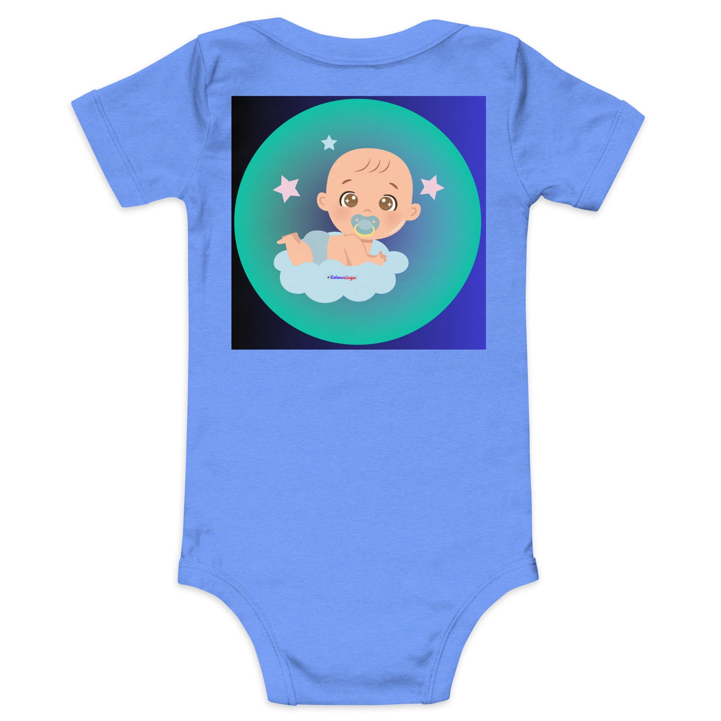 Transparent Gradient Circle, Baby Character, Stars, Pacifier,  CALMNESS DESIGNS,  Creative Designer's,  Baby short sleeve one piece