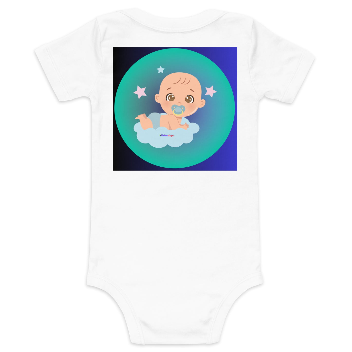 Transparent Gradient Circle, Baby Character, Stars, Pacifier,  CALMNESS DESIGNS,  Creative Designer's,  Baby short sleeve one piece