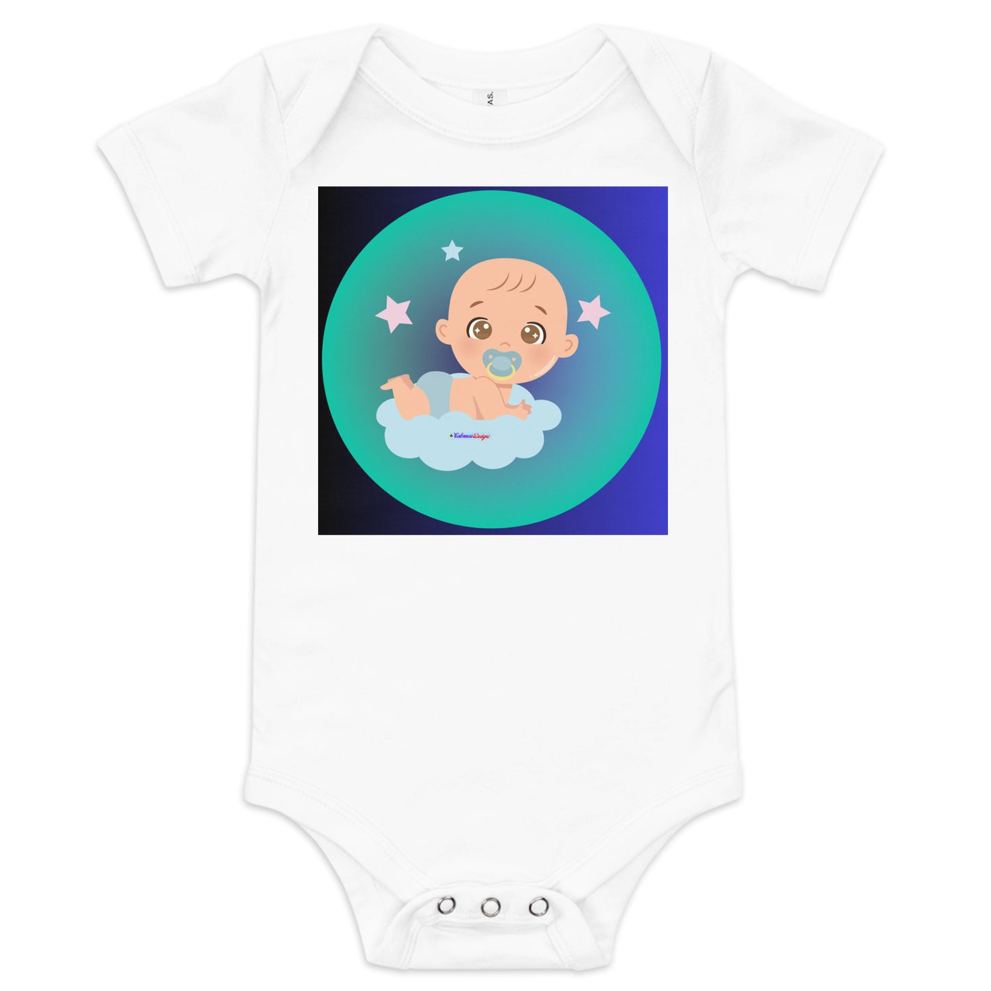 Transparent Gradient Circle, Baby Character, Stars, Pacifier,  CALMNESS DESIGNS,  Creative Designer's,  Baby short sleeve one piece