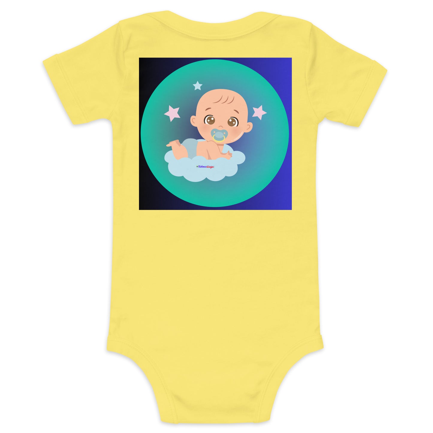 Transparent Gradient Circle, Baby Character, Stars, Pacifier,  CALMNESS DESIGNS,  Creative Designer's,  Baby short sleeve one piece