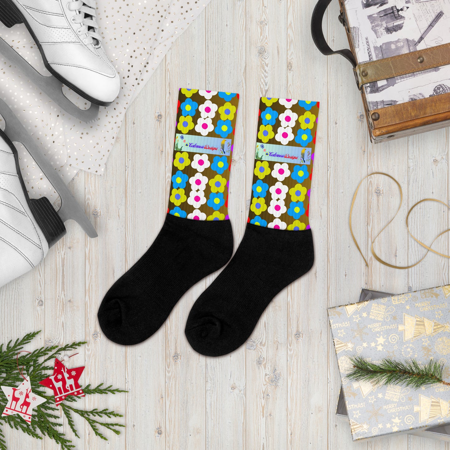 Cute Impasto Daisy flowers,  Calmness Designs Socks