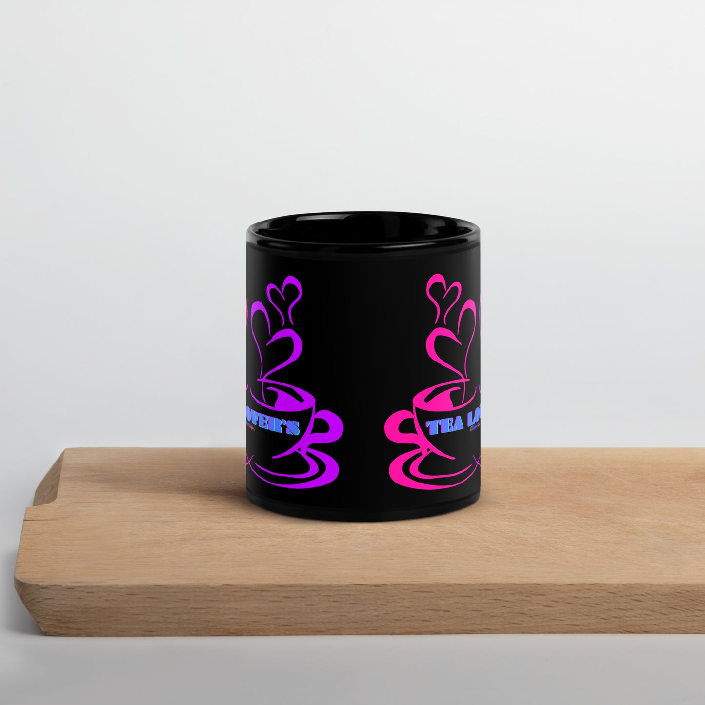 TEA LOVER'S 2 CUPS of COFFEE, Hearts, CALMNESS DESIGNS,  Creative Designer's, Black Glossy Mug