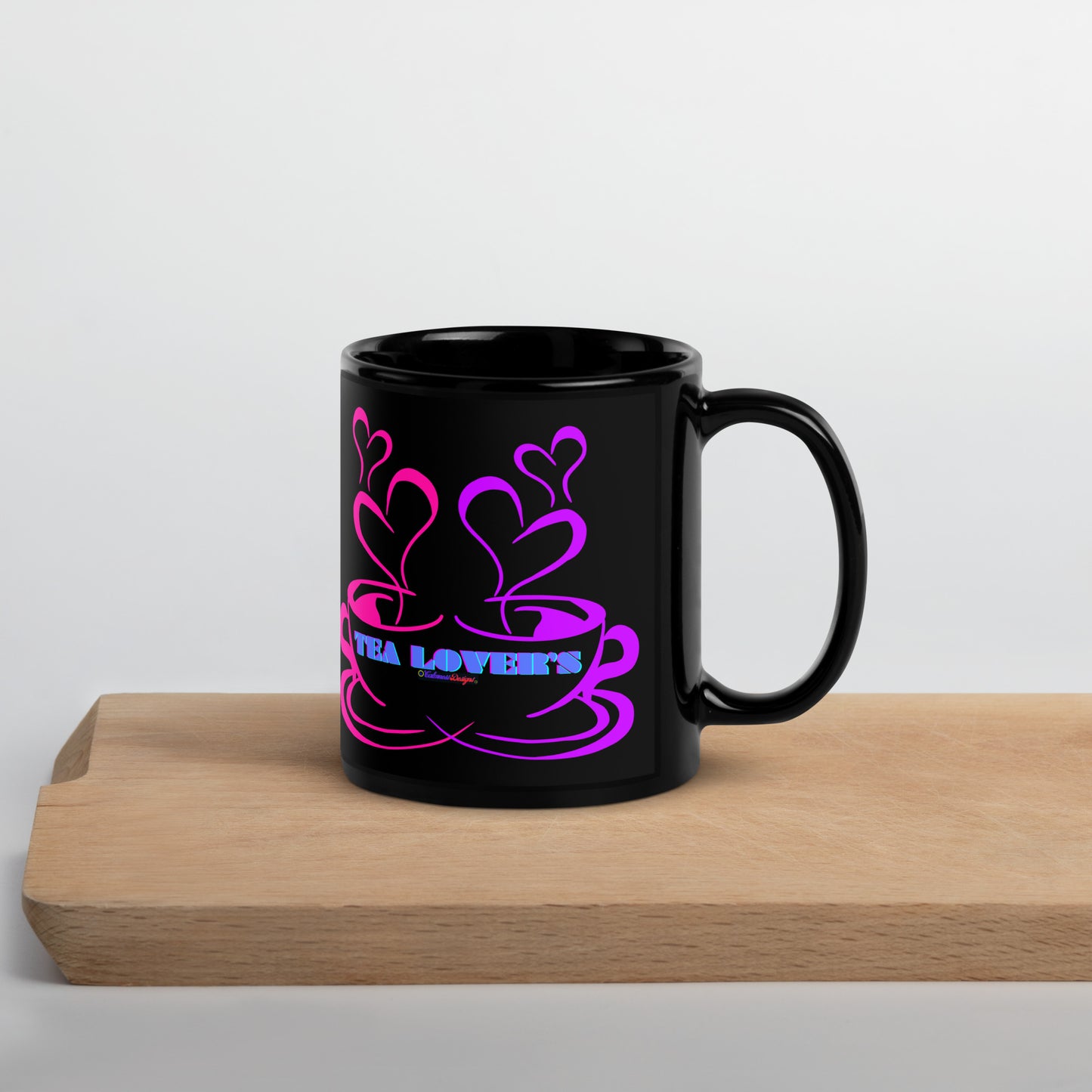 TEA LOVER'S 2 CUPS of COFFEE, Hearts, CALMNESS DESIGNS,  Creative Designer's, Black Glossy Mug