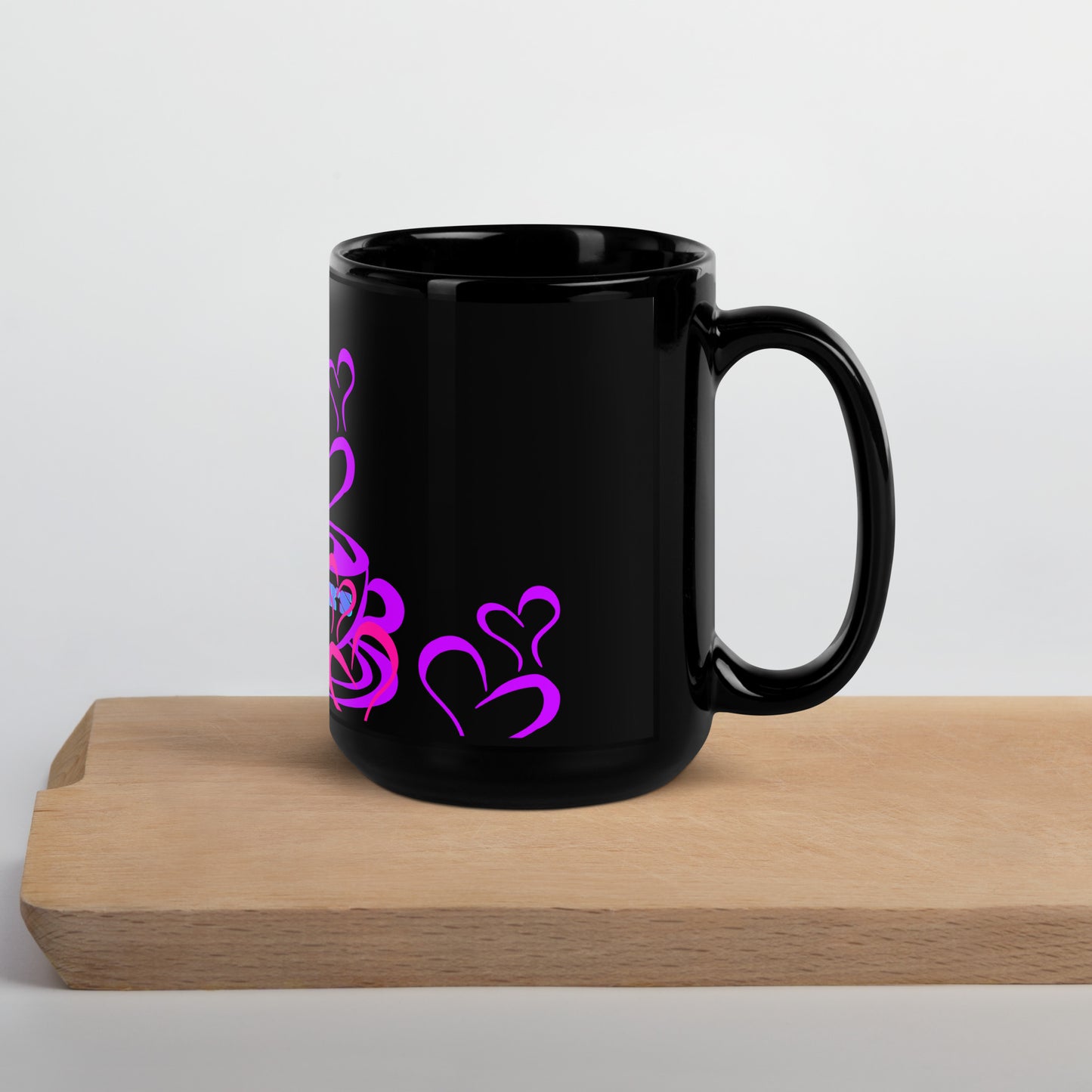 TEA LOVER'S 2 CUPS of COFFEE, Hearts, CALMNESS DESIGNS,  Creative Designer's, Black Glossy Mug