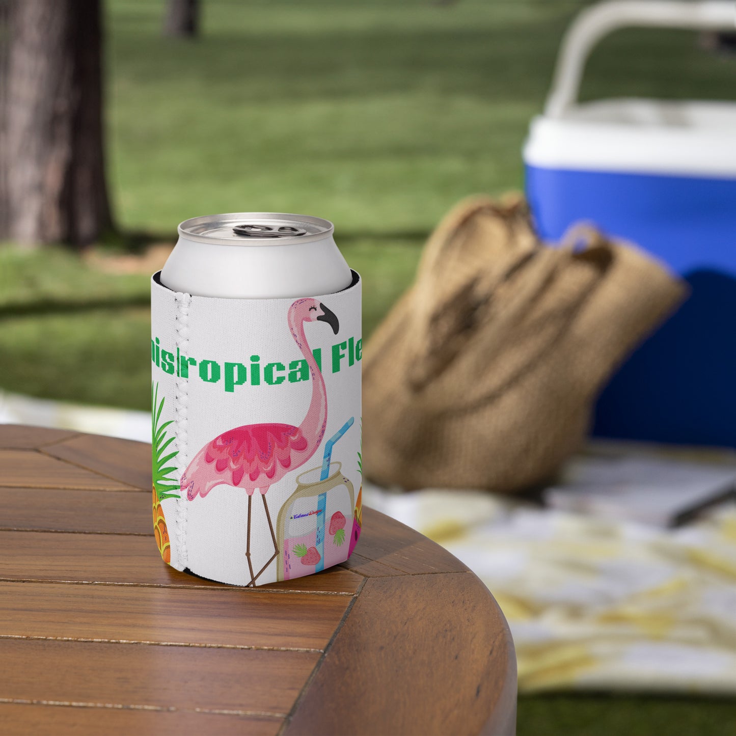 Tropical Flemish with Exotic Fruits and Smoothie, Flamingo, Pineapple, Watermelon, CALMNESS DESIGNS,  Creative Designer's,  Can cooler