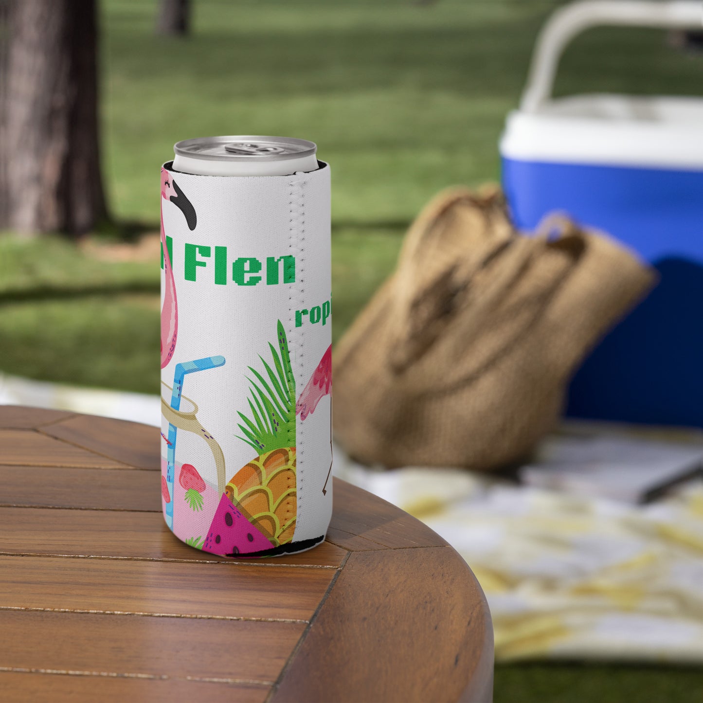 Tropical Flemish with Exotic Fruits and Smoothie, Flamingo, Pineapple, Watermelon, CALMNESS DESIGNS,  Creative Designer's,  Can cooler