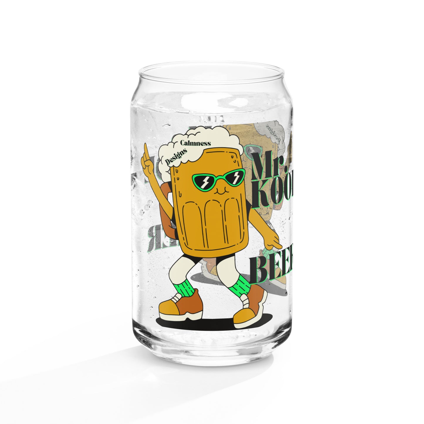 Mr. KOOL BEER, GREEN-GLASSES,  CALMNESS DESIGNS,  Creative Designer's, Can-shaped glass