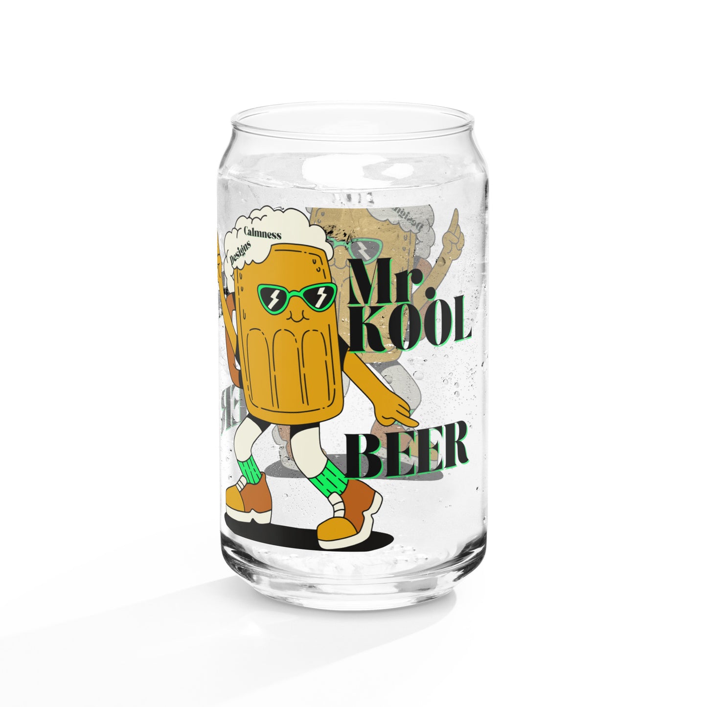 Mr. KOOL BEER, GREEN-GLASSES,  CALMNESS DESIGNS,  Creative Designer's, Can-shaped glass