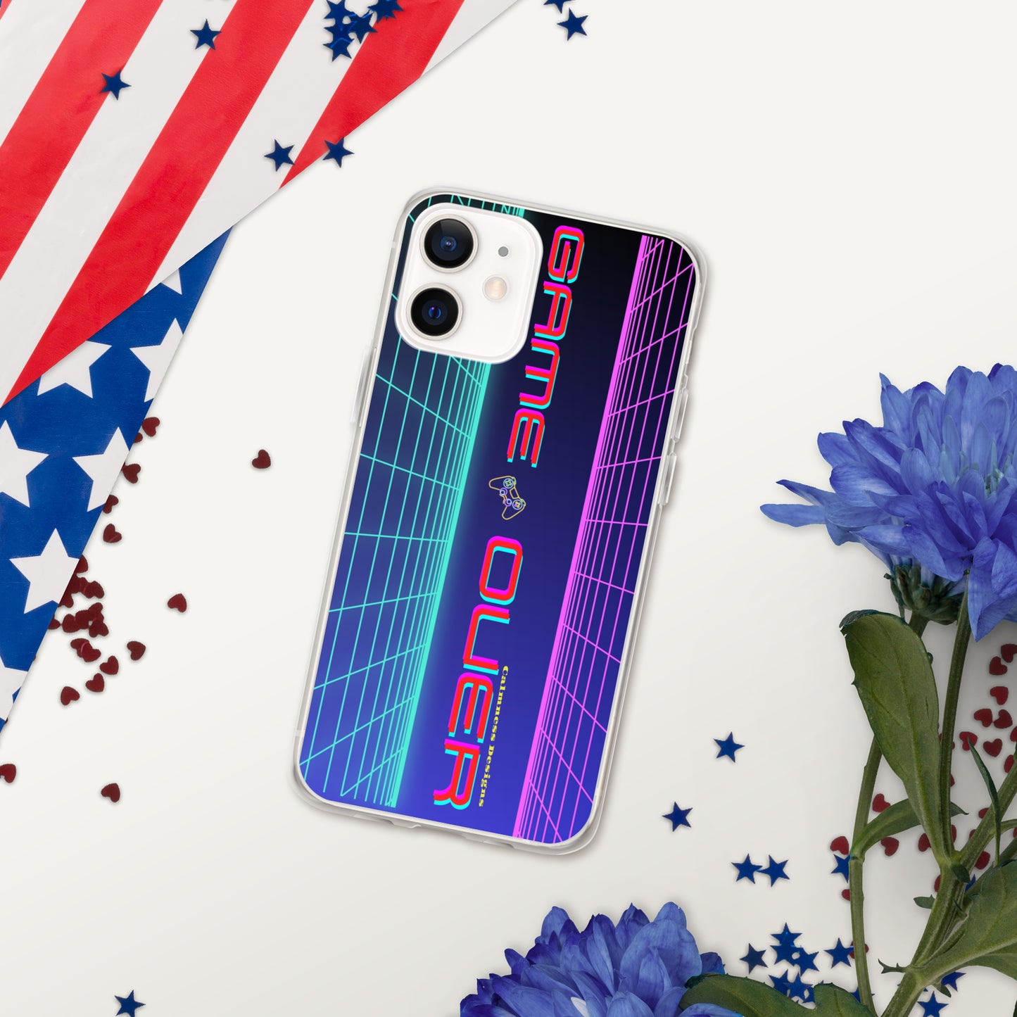 GAMER GRID, GAME OVER, GAME CONSOLE-NEON, CALMNESS DESIGNS,  Creative Designer's,  Clear Case for iPhone®