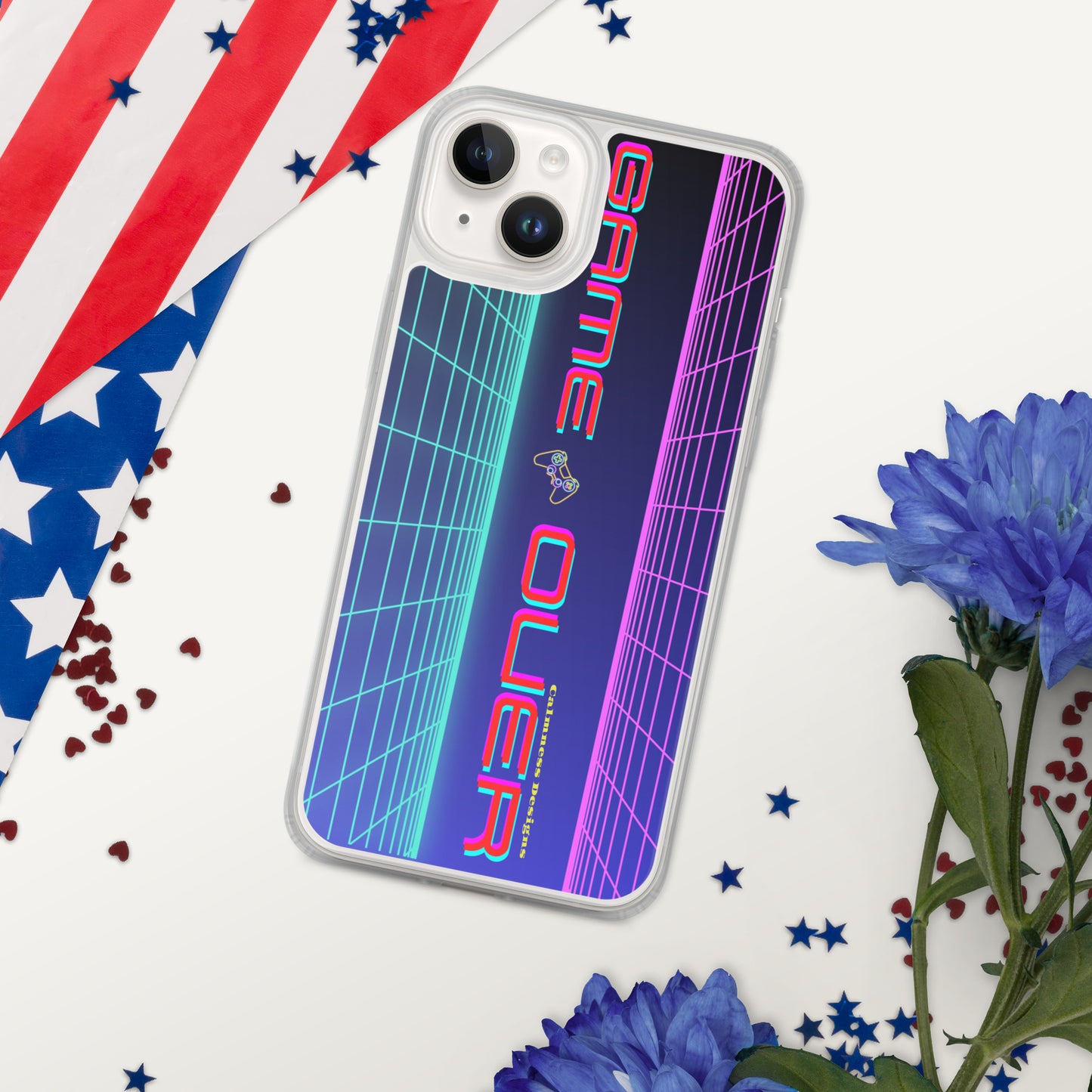 GAMER GRID, GAME OVER, GAME CONSOLE-NEON, CALMNESS DESIGNS,  Creative Designer's,  Clear Case for iPhone®