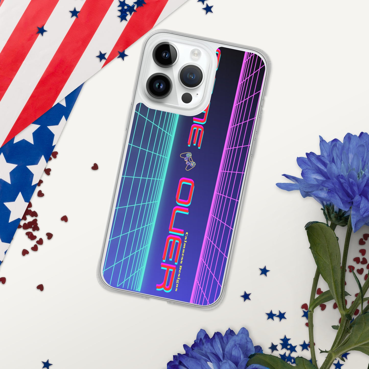 GAMER GRID, GAME OVER, GAME CONSOLE-NEON, CALMNESS DESIGNS,  Creative Designer's,  Clear Case for iPhone®