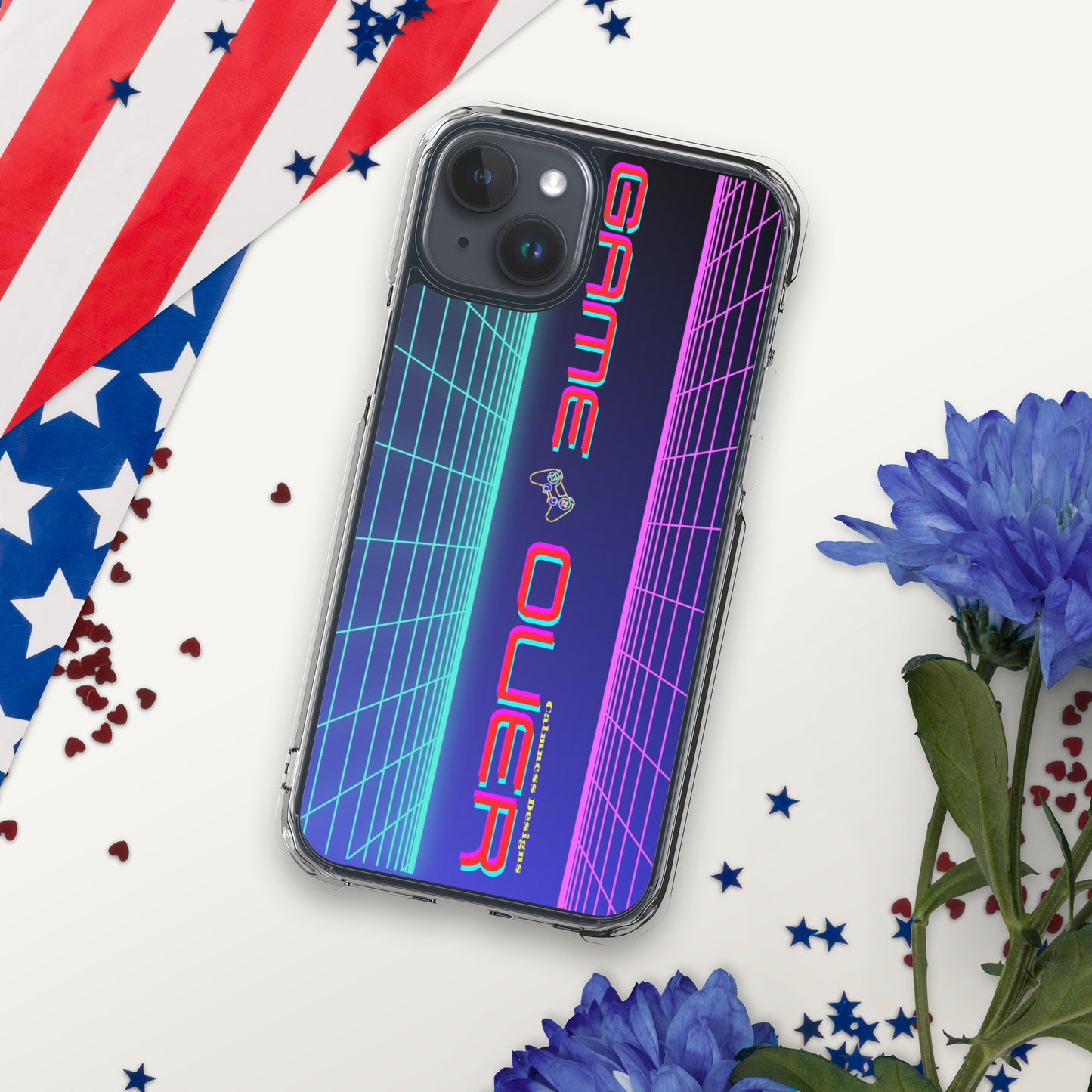 GAMER GRID, GAME OVER, GAME CONSOLE-NEON, CALMNESS DESIGNS,  Creative Designer's,  Clear Case for iPhone®