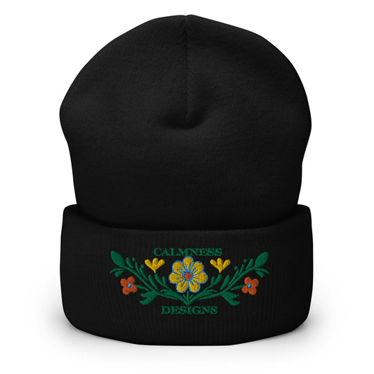 Flower Decoration Mexican Style, CALMNESS DESIGNS,  Creative Designer's,   Cuffed Beanie