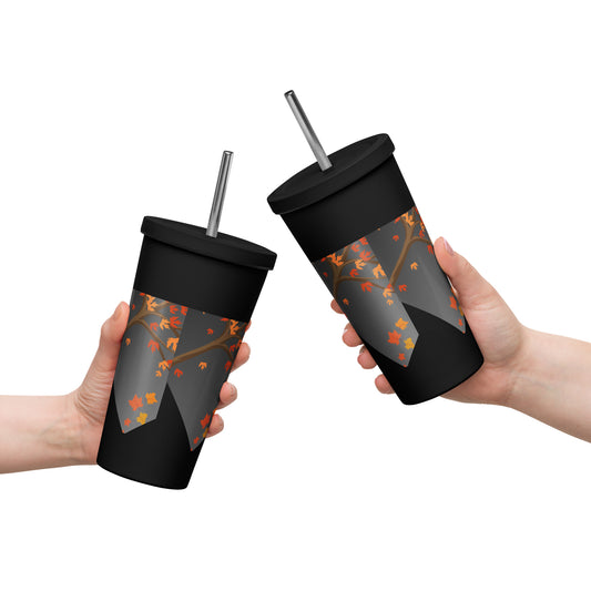 Autumn Stylized Tree with Falling Leaves,  CALMNESS DESIGNS,  Creative Designer's,  Insulated tumbler with a straw