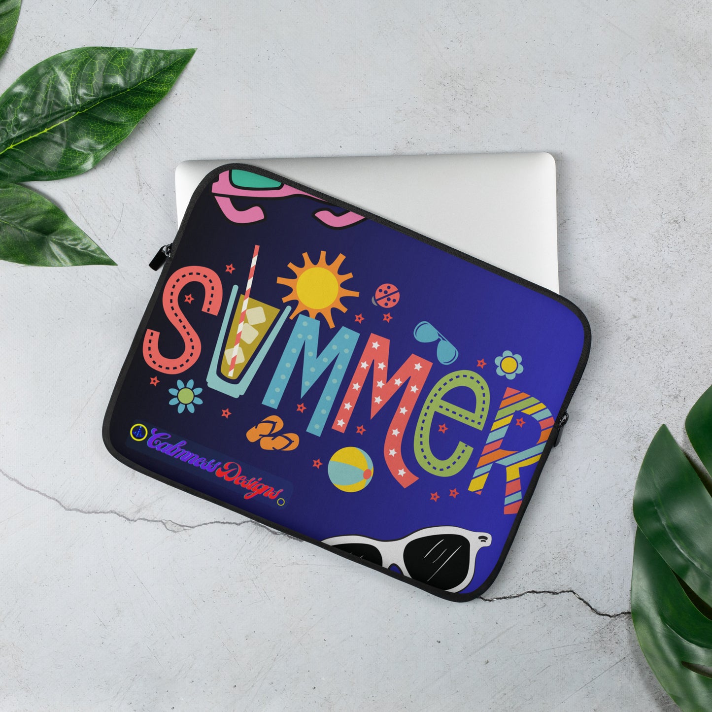 Hello Summer, Summer Vacation Sun Glasses, Stars,  CALMNESS DESIGNS,  Creative Designer's, Laptop Sleeve