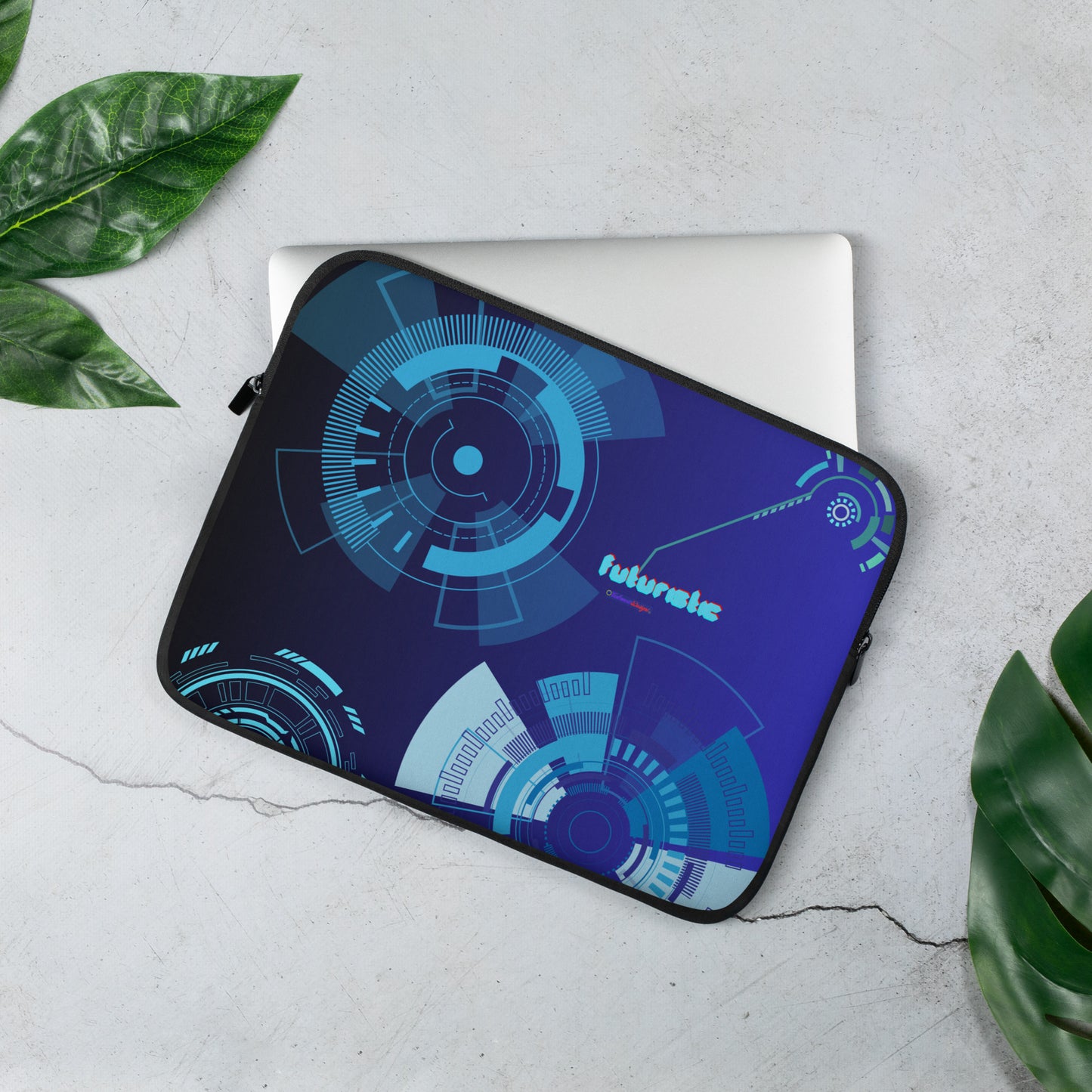 Hi-Tech Circle Robotic Technology, Futuristic HUD Interface, CALMNESS DESIGNS,  Creative Designer's, Laptop Sleeve