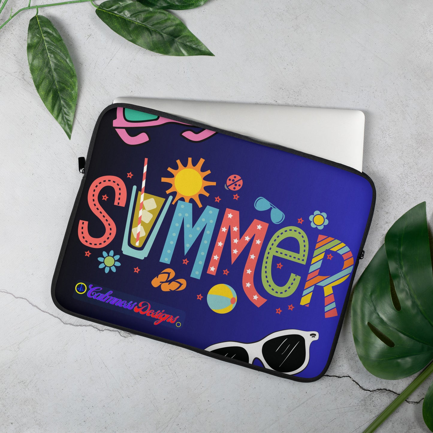 Hello Summer, Summer Vacation Sun Glasses, Stars,  CALMNESS DESIGNS,  Creative Designer's, Laptop Sleeve