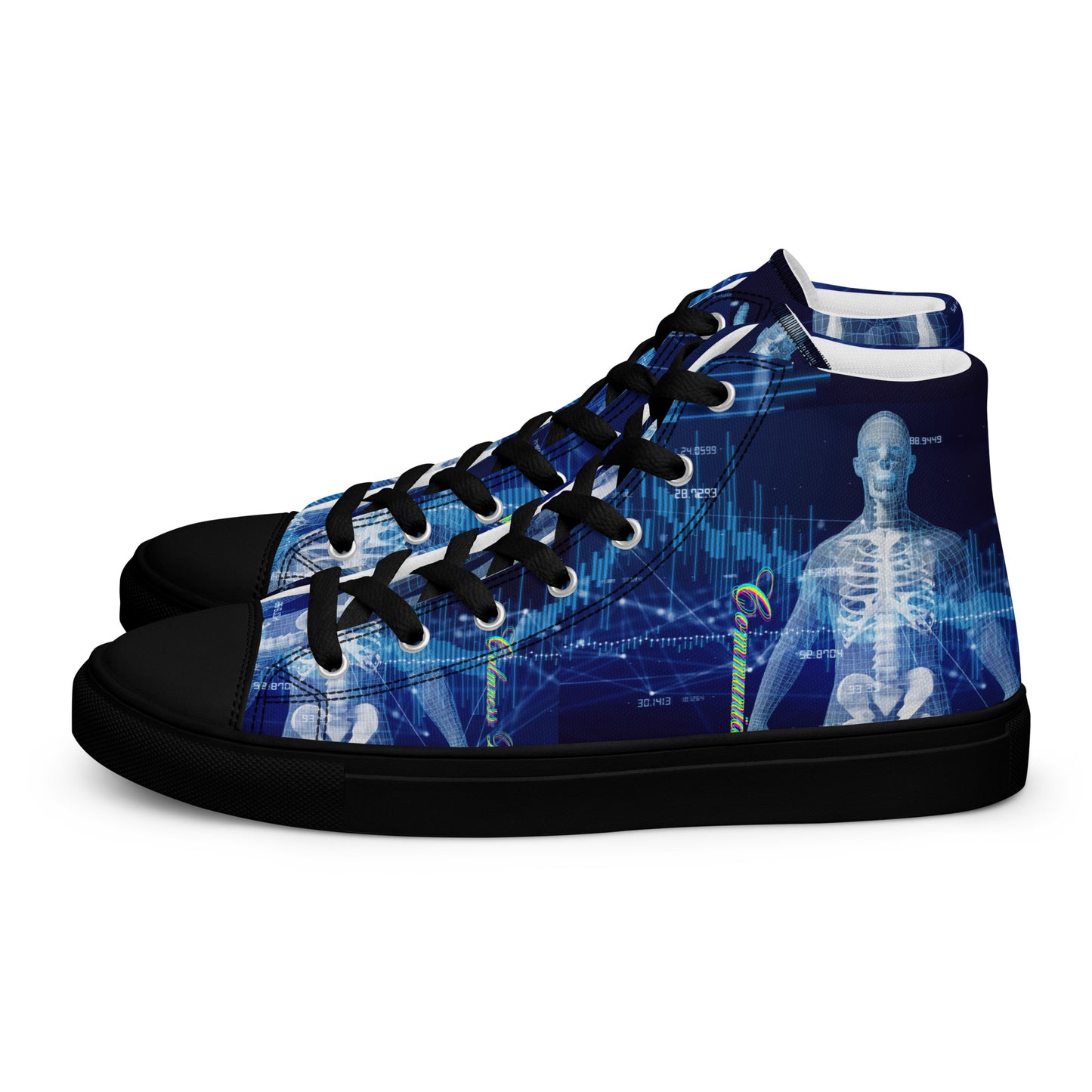 Calmness Designs, Communication Network Concept,    Men’s high top canvas shoes